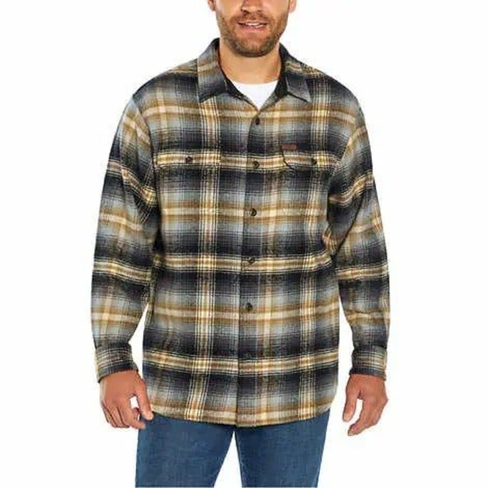 Orvis Flannel Shirt Men’s Black Beige Warm Side Seam Pockets Cotton NWT
